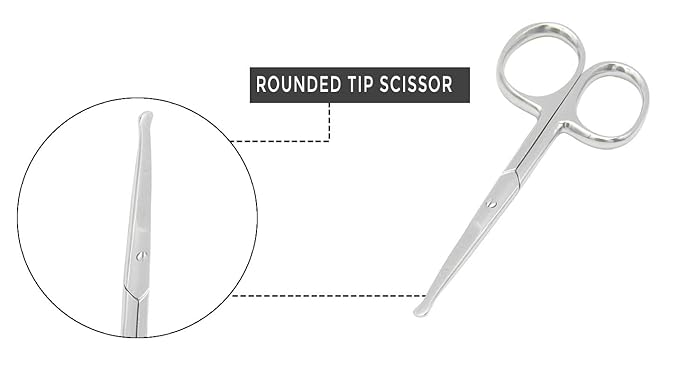 Rounded Stainless Steel Small Hair Scissors – Rounded Tip Scissors for Nose Hair, Mustache, Beard, Eyebrows, Eyelashes, and Baby Nails.