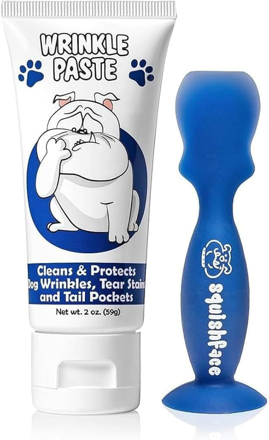 Squishface Wrinkle Paste & Flexible Silicone Dog Wrinkle Cream Applicator Bundle - Softer, Cleaner Way to Apply Wrinkle Paste to Your Dog's Face - Great for All Breeds!