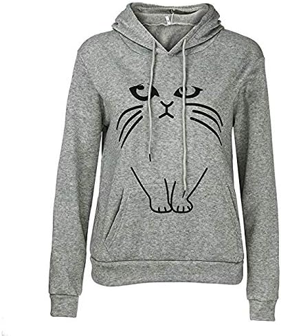 Women Girl Hoodies Cute Cat Ear Novelty Printed Pullover Sweatshirt
