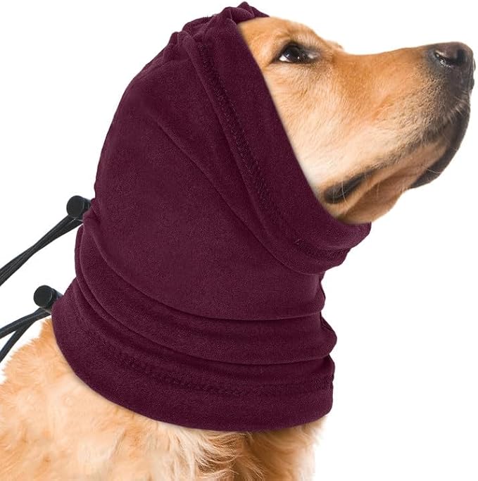 Nanaki Calming Hoodie Dog Ear Cover Dull Red,ML-Soft No Shake Dog Ear Wrap Hematoma, Adjustable Head Protection for Fireworks Grooming, Anxiety Relief, Thunderstorm, Bathing Noise Protection