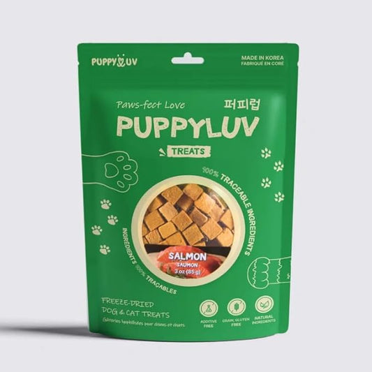 Puppyluv Treat - Freeze Dried Salmon Dog & Cat Treats, Wild Caught, Single Ingredient, High Protein, Omega 3/6/9, Grain Free, Gluten Free, 3.0oz