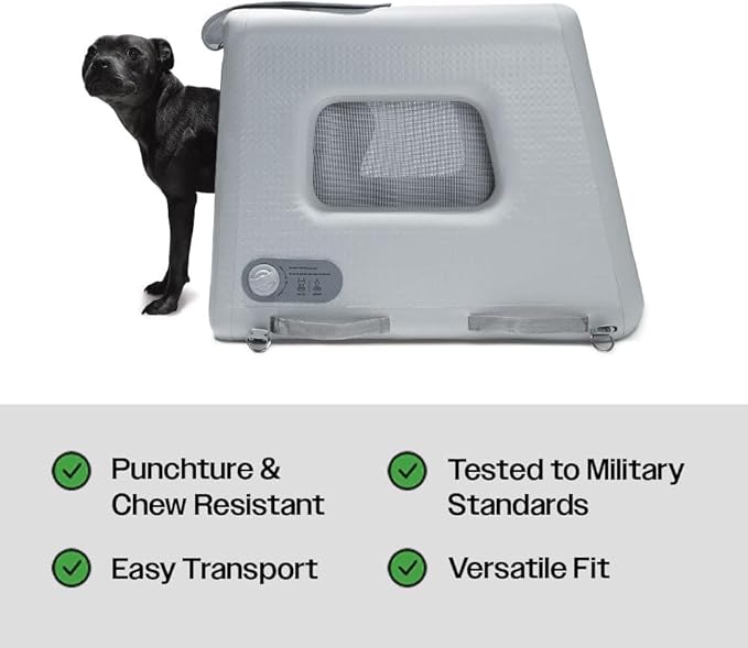Diggs Enventur Large Inflatable Travel Dog Crate – Ultra-Light & Portable Dog Crate – Puncture-Resistant, Waterproof, Compact – Safe, Durable for Adventures & Travel - 40”L x 24”W x 30”H (Grey)