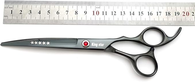 KINGSTAR 7.0in Titanium Black Professional Pet Grooming Scissors Set,Straight & Thinning & Curved Scissors 4pcs Set for Dog Grooming,(Black)