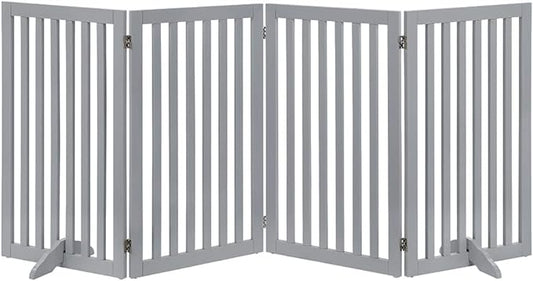 unipaws 36”H Free Standing Pet Gate for Dog Cat, Tall Wooden Dog Gates for Doorway, Stairs, Foldable Pet Fence for The House, Expandable Barrier, Indoor Use, Grey
