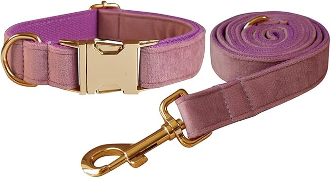 Love Dream Velvet Dog Collar and Leash Set, Soft & Comfy Adjustable Dog Leash and Collar with Heavy Duty Metal Buckle for Small Medium Large Dogs Training & Walking (XLarge, Light Purple)