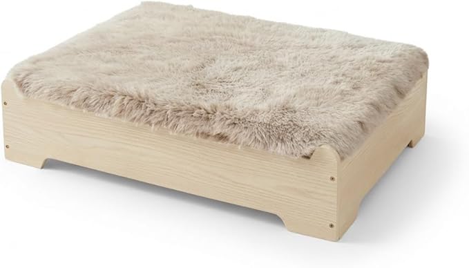 GLOSSGODS Elevated Dog Bed Frame and Mattress with Washable Cover, Naturalwood M Up to 50 lbs