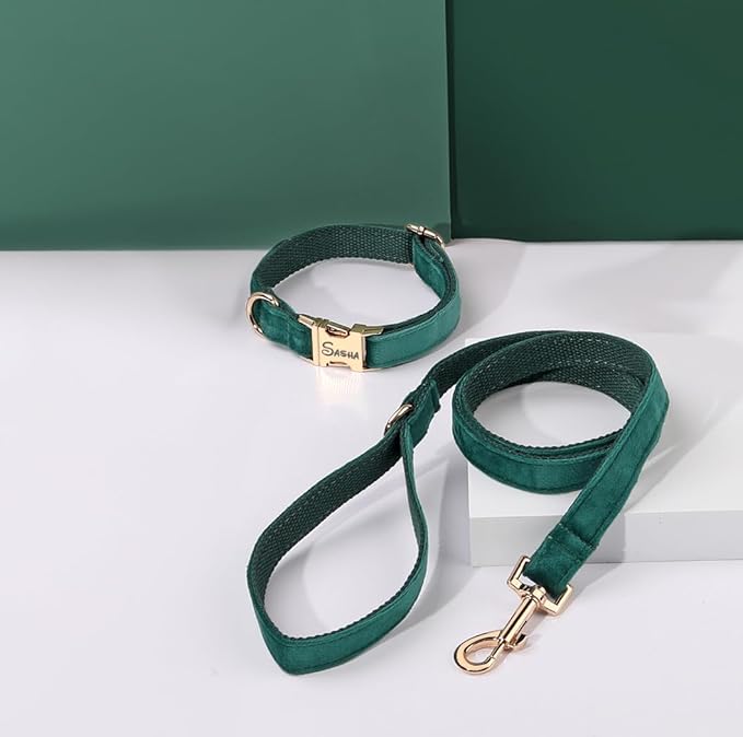 Velvet Harness Set, Gift for Pet Owners, Custom Dog Collar Personalized Name and Phone Number, Custom Collar Leash for Dogs, Engraved Metal Buckle Collar (Small)