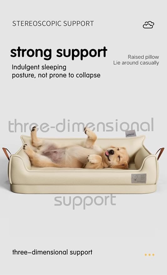Waterproof Leather Memory Foam Dog Sofa Bed, Removable Orthopedic Dog Beds for Large Dogs, Durable Dogs Bed Couch with Non Skid Bottom for Different Pet Sizes (Beige, X-Large)