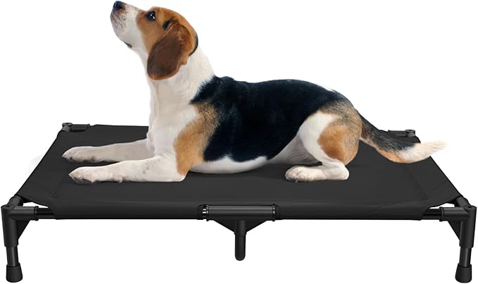 Love&go Elevated Dog Bed with Metal Frame, Cooling Raised Pet Cot for Dog and Cat (Medium-29.9x19.5x5.5 inch, M - Black Bed)