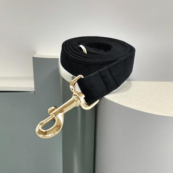 Love Dream Velvet Dog Collar and Leash Set, Soft & Comfy Adjustable Dog Leash and Collar with Heavy Duty Metal Buckle for Small Medium Large Dogs Training & Walking (Medium, Black)
