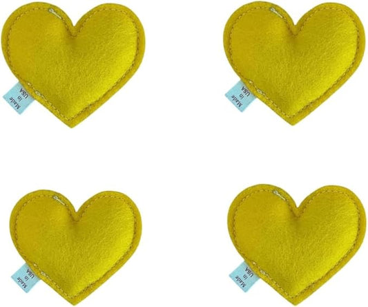 Cherry Valley Organics Catnip Toy – Heart Shape, Organic Catnip, 100% Wool Felt, Grown & Made in The USA - Yellow, 4 Pack