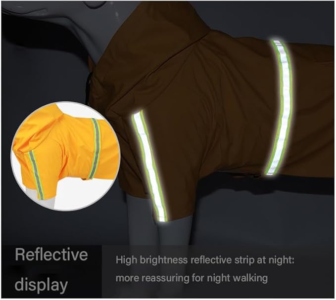 Pet Dog Raincoat Waterproof Reflective Lightweight with Adjustable Hood for Small Medium Large Dogs (Orange,L)