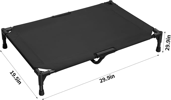 Love&go Elevated Dog Bed with Metal Frame, Cooling Raised Pet Cot for Dog and Cat (Medium-29.9x19.5x5.5 inch, M - Black Bed)