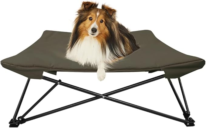 Two Heights in One, Dog Bed Cot for Pet, Waterproof Mesh, Adjustable Height, Indoor/Outdoor (Khaki Brown, Large)