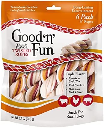 Good 'n' Fun Triple Flavor Twisted Ropes, 6 Count (Pack of 12)