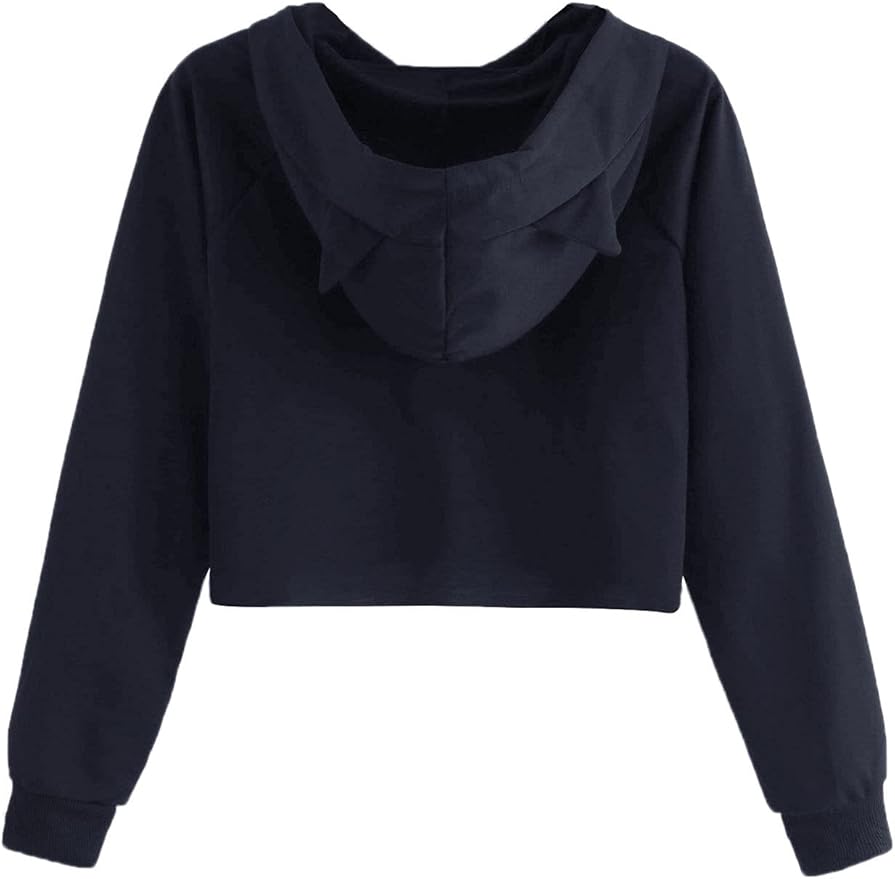 SweatyRocks Women's Long Sleeve Hoodie Crop Top Cat Print Sweatshirt