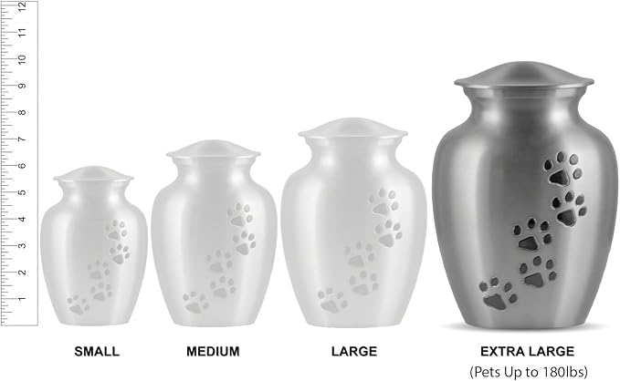 Pet Urn for Dogs and Cats with Personalized Laser Engraving, Ottillie Paws Premier Series Memorial Urns (X-Large Baby Blue with Vertical Pewter Paws)