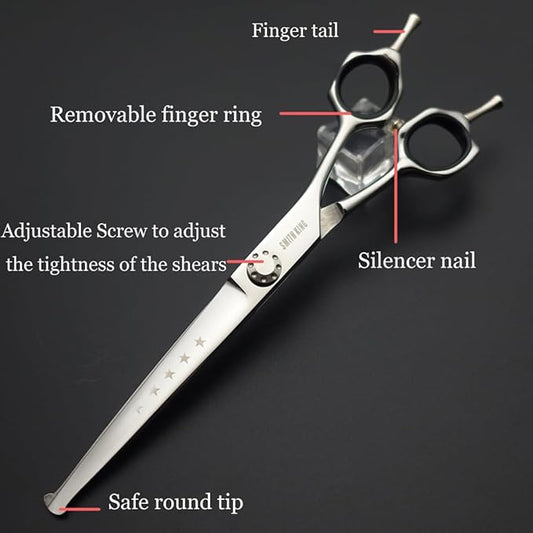7 inches Safe Dog Grooming Scissors Set with Round Tip,Straight & Thinning & Curved Shears Set with comb for Dog & Cat Grooming &human hair cutting (Green 4 in 1 with comb)