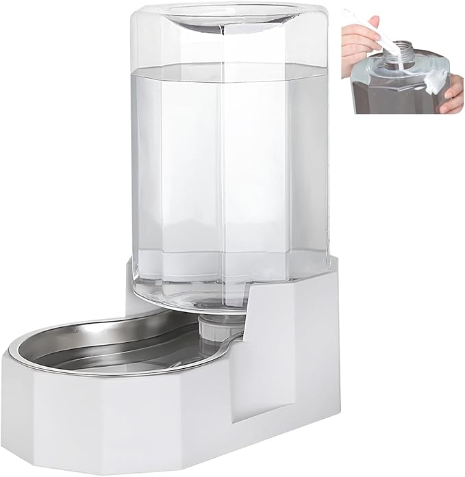 Sfozstra Dog Water Bowl Dispenser: 6L Large White Gravity Stainless Steel Bowl - Without Filter - Pet Feeder for Pets Indoor/Outdoor Use by Owners