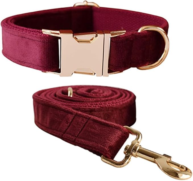 Velvet Dog Collar and Leash Set, Bright & Stylish Leash and Collar Set, Durable Pet Collars with Heavy Duty Quick Release Metal Buckle Adjustable for Samll Medium Large Dogs or Cats