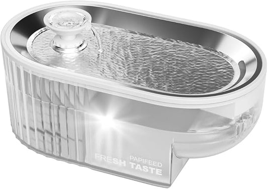 PAPIFEED Cat Water Fountain + Stainless Steel Tray (White Single Filter Element, Not Mat)