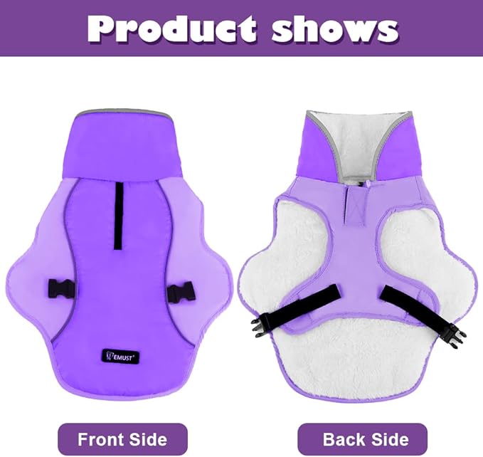 EMUST Dog Winter Coat, Thick Windproof Jacket, Purple, XXL