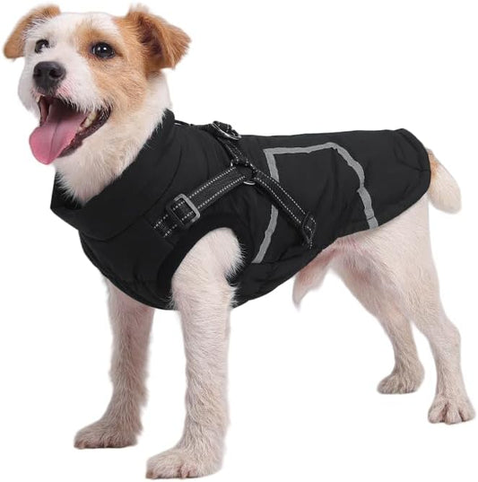 Warm Dog Coat Reflective Jacket, Waterproof Winter Coat for Dogs Turtleneck Dog Clothes for Cold Weather (Black, L(Chest:15.7-18.9",Neck:(15.3"))