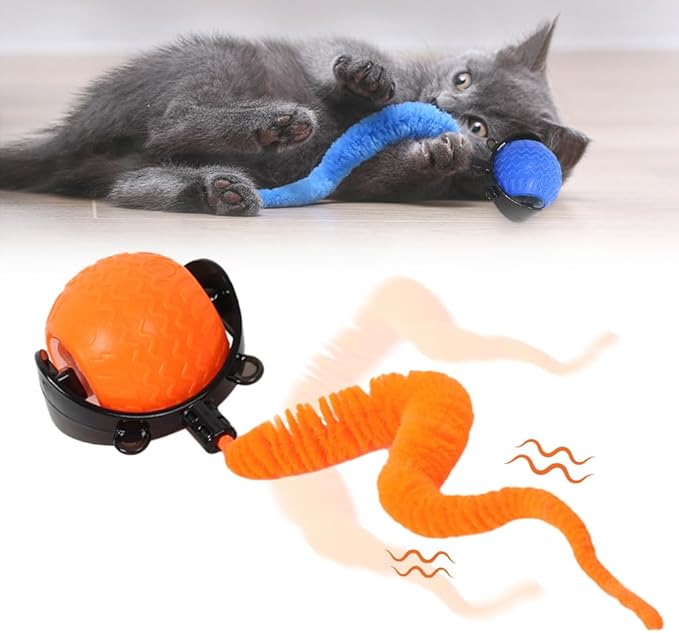 Interactive Cat Ball Toy, 2026 New Cats Ball Toys with Cord Imitation Mouse, Smart Self Rolling Pet Toys for Bored Indoor Adult Cats (Orange)