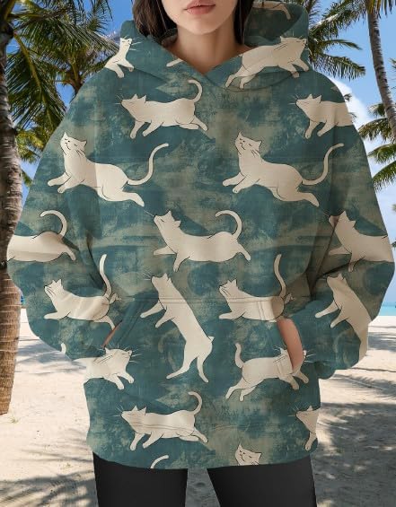Womens Funny Cat Hoodies Oversized Graphic Hooded Sweatshirt for Women Fall Plus Size Pullover Hoodie Y2K