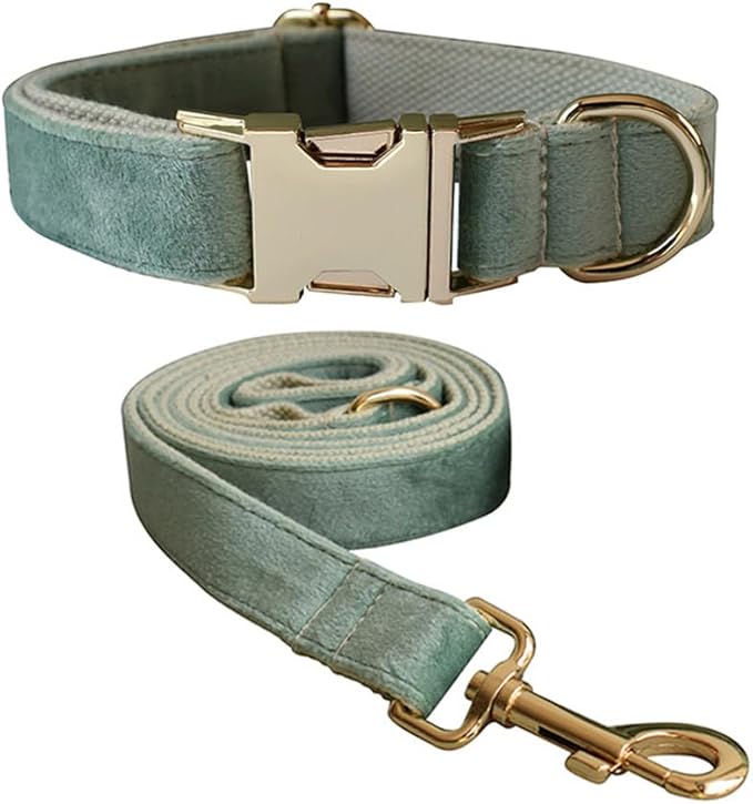 Velvet Dog Collar and Leash Set, Bright & Stylish Leash and Collar Set, Durable Pet Collars with Heavy Duty Quick Release Metal Buckle Adjustable for Samll Medium Large Dogs or Cats