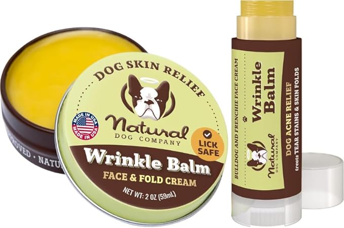 Natural Dog Company Wrinkle Balm Bundle, (1) 2 oz. Tin & (1) Travel Stick, Dog Dry Itchy Cream and Lotion, Moisturizes & Soothes Irritated Skin, Yeast Infection, Protects from Cracks & Wounds