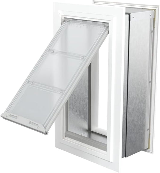 Endura Flap Pet Door for Walls in White | Energy-Efficient Single Flap Design for Wall Installations | All-Weather Protection with All-Metal Telescoping Tunnel | White, Medium, Single Flap