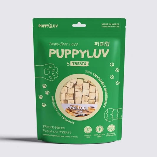 Puppyluv Freeze Dried Pollock Dog & Cat Treats, Wild Caught, Single Ingredient, Natural High Protein & Fish Oil, Grain Free, Gluten Free, 3.0oz