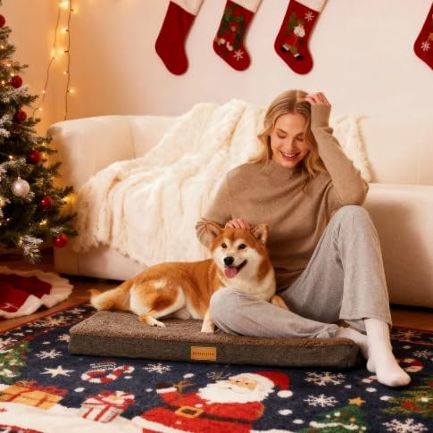 Patas Lague Orthopedic XL Dog Bed Large Sized Dog 42''X28'', Soft Waterproof Egg Crate Foam Large Pet Crate Beds Mat with Removable Washable Cover and Non-Slip Bottom, Brown
