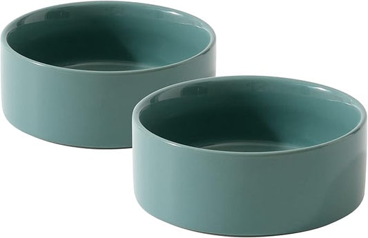 Havniva Ceramic Set of 2 Cat Bowls, Food and Water Bowls for Cats, Kitty, 2pcs Cat Dishes, Pet Feeder(5.1inch, 2 x Light Green Bowls)