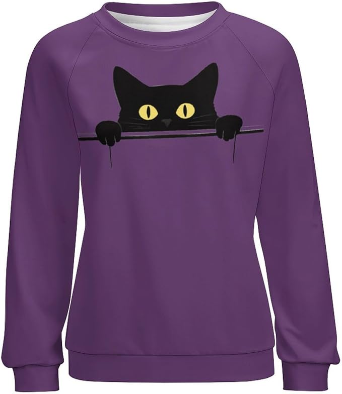 Womens Ugly Christmas Sweatshirt Funny Cat Dog Printed Xmas Pullover Shirts Crewneck Long Sleeve Graphic Hoodies