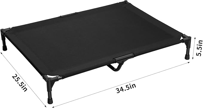 Love&go Elevated Dog Bed with Metal Frame, Cooling Raised Pet Cot for Dog and Cat (Large- 34.5x25.5x5.5 inch, L - Black Bed)