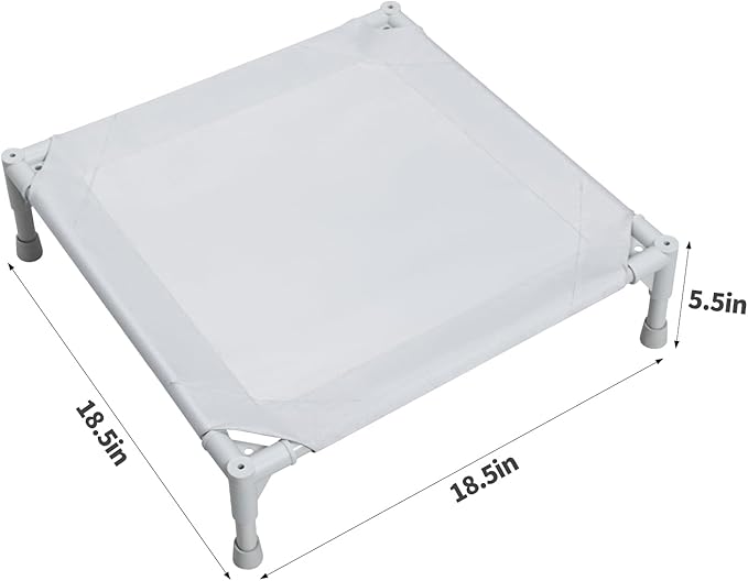 Love&go Elevated Dog Bed with Metal Frame, Cooling Raised Pet Cot for Dog and Cat (Small-18.5x18.5x5.5 inch, S - Grey Bed)