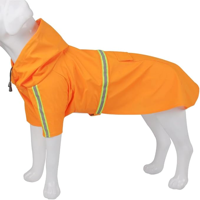 Pet Dog Raincoat Waterproof Reflective Lightweight with Adjustable Hood for Small Medium Large Dogs (Orange,4XL)