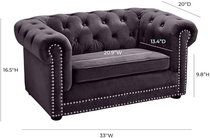 TOV Furniture The Dachshund Collection Velvet Upholstered Handmade Elevated Sofa Pet Dog Bed, Gray