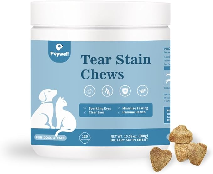 Tear Stain Chews Supplement for Dogs & Cats, Minimize Tearing, Lutein and Astaxanthin Support Eye Health, 120ct/300g