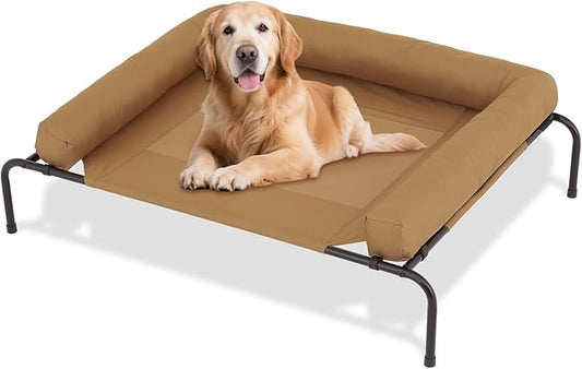 Athena Collection Outdoor Elevated Dog Bed with Removable Bolsters, 48 Inches Raised Dog Cot Washable with Metal Frame Non-Slip Feet for Medium Large Size Dog, Brown