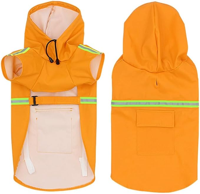 Pet Dog Raincoat Waterproof Reflective Lightweight with Adjustable Hood for Small Medium Large Dogs (Orange,L)