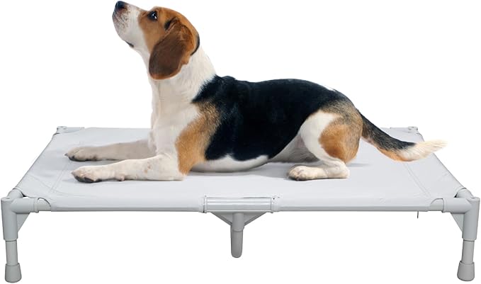 Love&go Elevated Dog Bed with Metal Frame, Cooling Raised Pet Cot for Dog and Cat (Medium-29.9x19.5x5.5 inch, M - Grey Bed)
