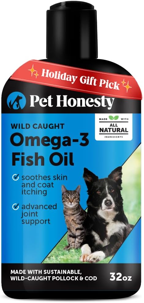 Pet Honesty Omega 3 Fish Oil Supplement for Dogs & Cats (32oz), Wild Caught Omega 3 Fish Oil for Skin and Coat Health, Supports Shedding, Skin & Coat, Immunity, Joint, Brain & Heart, EPA + DHA