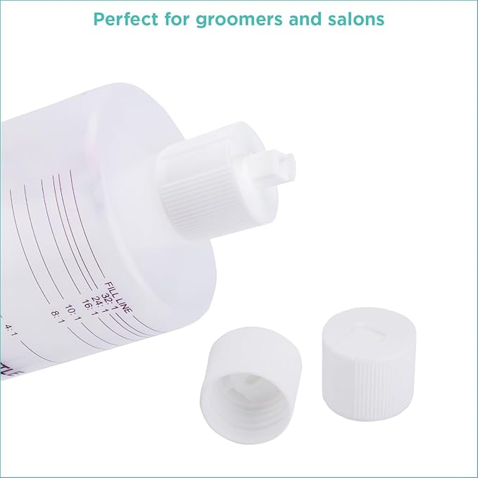 Groomer ESSENTALS 32oz Dilution Bottles - Set of 4 - Professional Dog Grooming Mixing Bottles for Shampoo, Conditioner, and Solutions