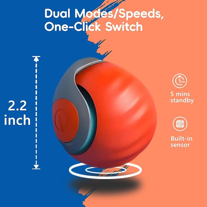 Pamerco Automatic Cat Ball Toy with 2 Feather Tails - Rechargeable Interactive Cat Toys, 2-Speed Motion Activated Roller for Indoor Cats to Relieve Boredom (Small/Medium/Large Cats) (Orange)