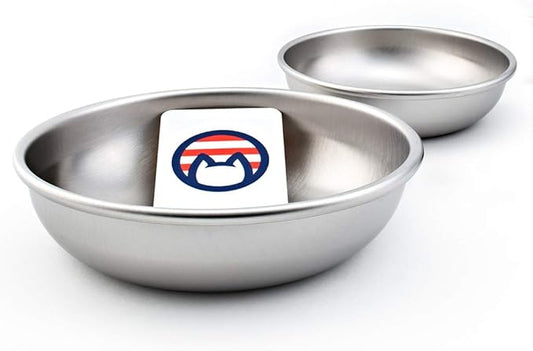 Stainless Steel Cat Bowls for Food & Water by Americat – Made in USA – Dishwasher Safe, Human Grade, Whisker Friendly Dishes (2 Bowls)