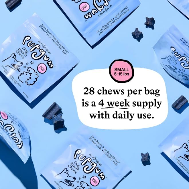Spot & Tango PupGum Dog Dental Chews for Fresh Breath & Clean Teeth – Clinically Proven Plaque Control – Human-Grade, Vet-Developed Daily Dental Treats for Dogs <15lbs – 28 Chews – Made in USA