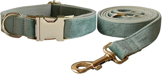 Love Dream Velvet Dog Collar and Leash Set, Soft & Comfy Adjustable Dog Leash and Collar with Heavy Duty Metal Buckle for Small Medium Large Dogs Training & Walking (XLarge, Mint Green)